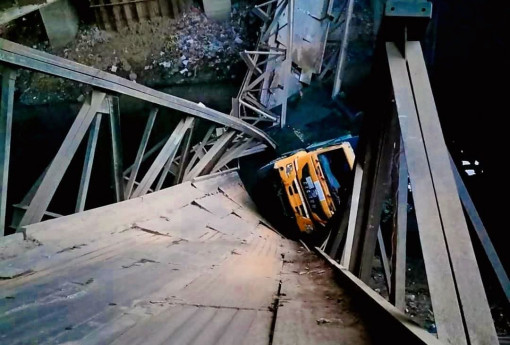 Truck falls into Turag river after collapse of Bailey bridge