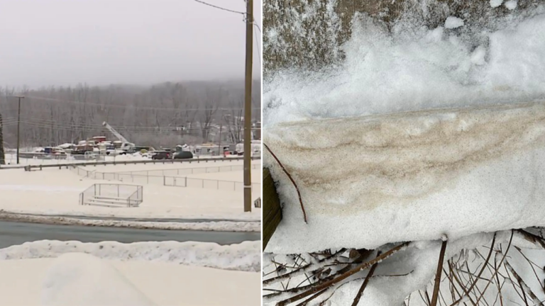 What caused brown snow in Maine, prompting a warning to 'avoid direct skin contact'?