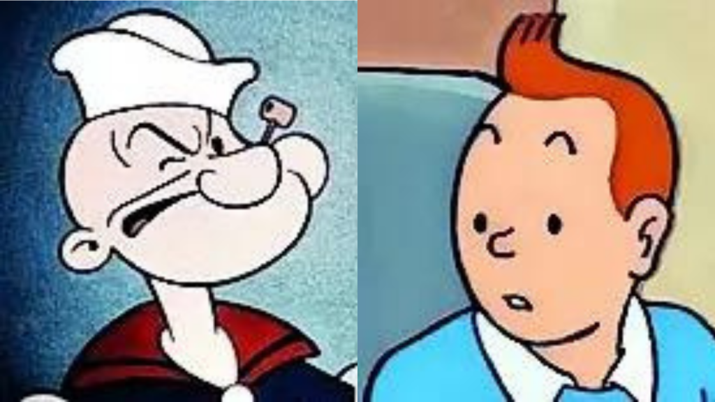 Popeye, Tintin in public domain from 2025... but minus spinach & red hair