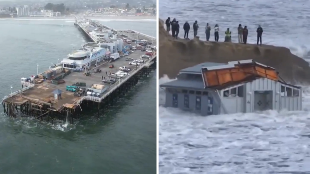 Santa Cruz Wharf collapses due to powerful waves, three fall into ocean