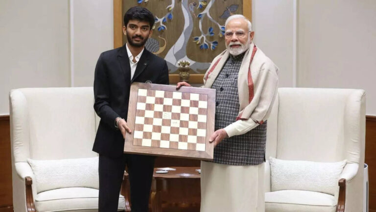 PM Modi meets D Gukesh, receives title-winning chessboard