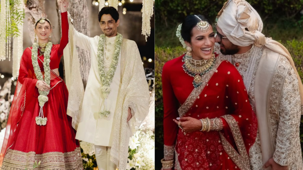 Celebrity brides who wore red this year