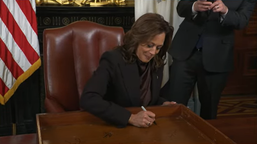 'Our work here has mattered': Outgoing vice president Kamala Harris signs ceremonial drawer