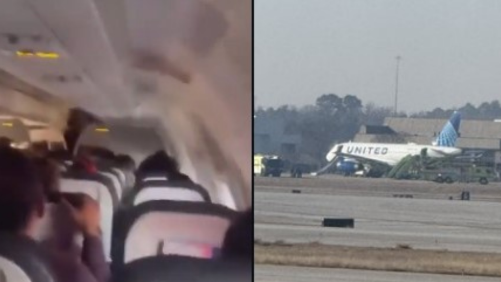 United Airlines plane catches fire on runway, terrified passengers get off