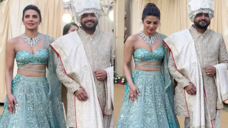 Priyanka stuns in aqua blue lehenga at brother's wedding