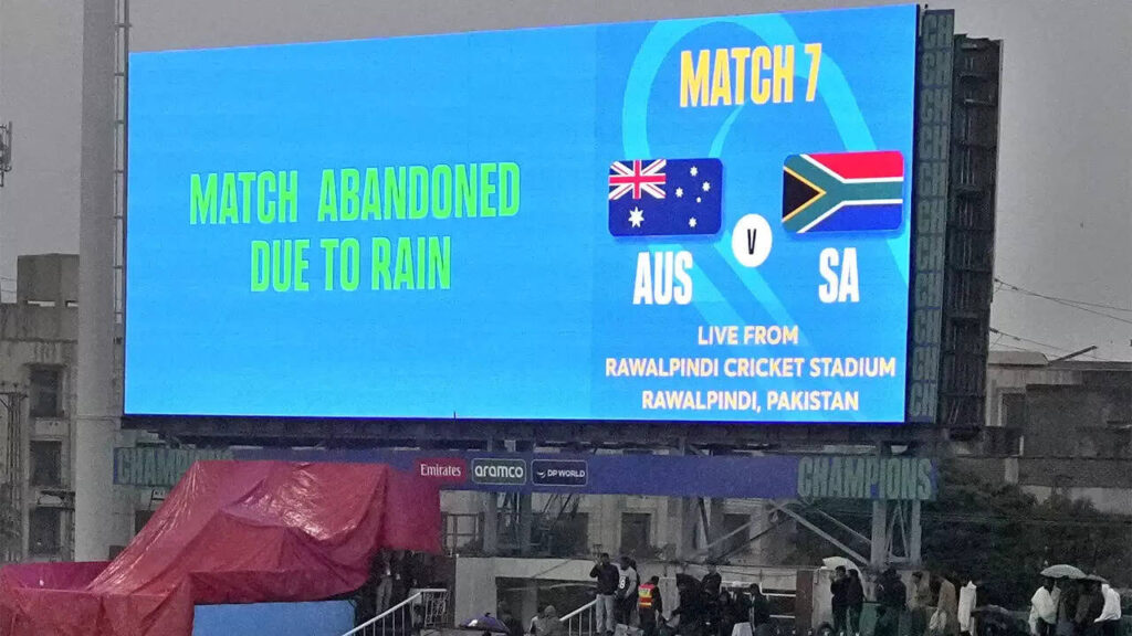 Champions Trophy: Australia vs South Africa clash abandoned due to rain in Rawalpindi