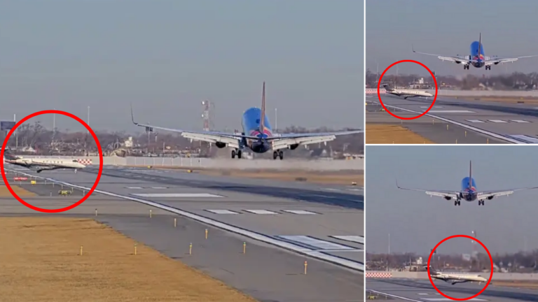 Watch: Southwest plane pulls up just in time as another jet crosses Chicago runway