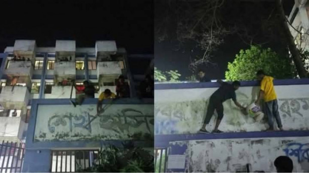 Protesters demolish Mujib’s murals, AL offices in different districts