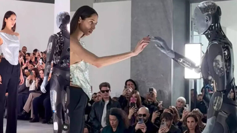 Model's jaw-dropping runway moment with a robot